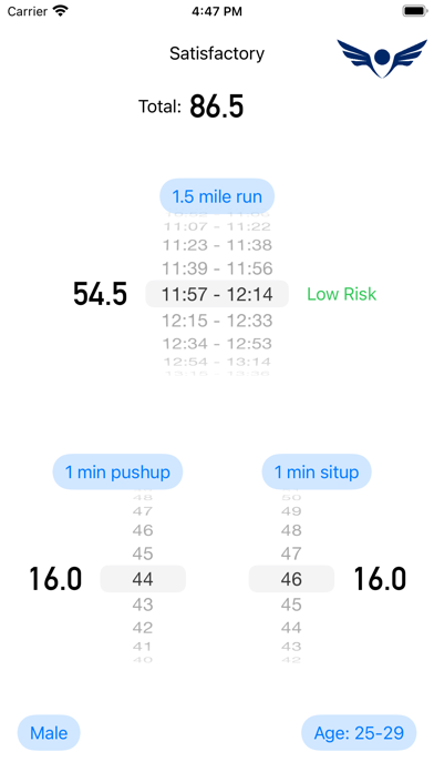 Air Force Fitness Testing Screenshot
