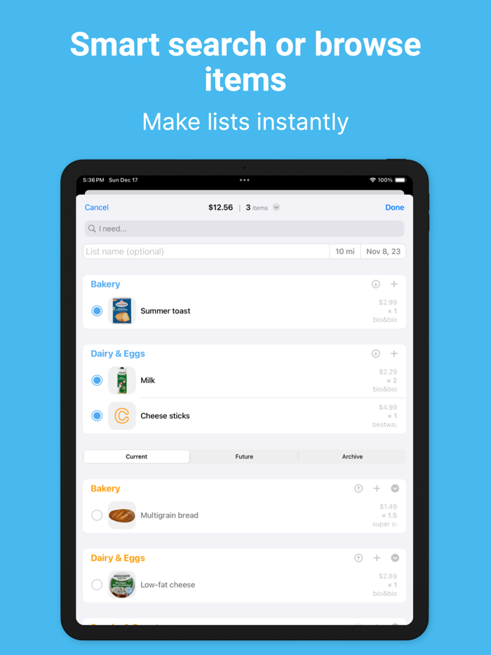 Shopping List - Bread and Milk
