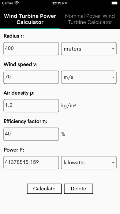 Screenshot #1 pour Wind Turbine Power Calculator