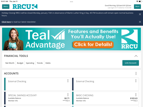 RRCU Mobile iPad screenshot 2 - Finance app