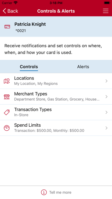 AltaOne Card Control Screenshot