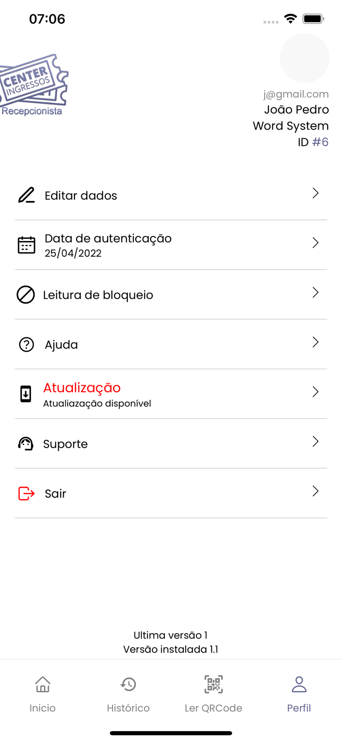 Center Ingressos Recepcionista