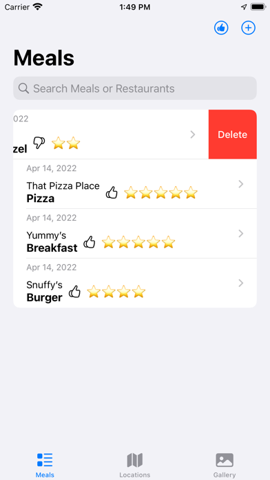 Restaurant Meal Tracker Screenshot