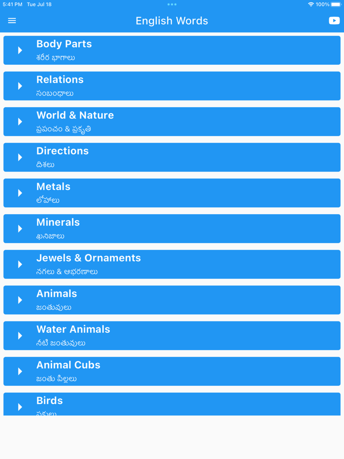 Daily Words English to Telugu