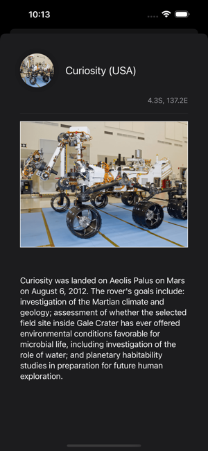 Екранна снимка с информация за Марс