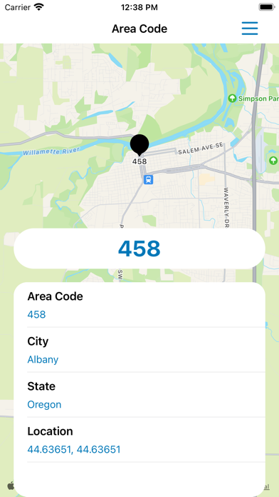 Area Code Screenshot
