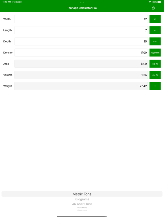 Tonnage Calculator Pro iPad screenshot 7 - Utilities app