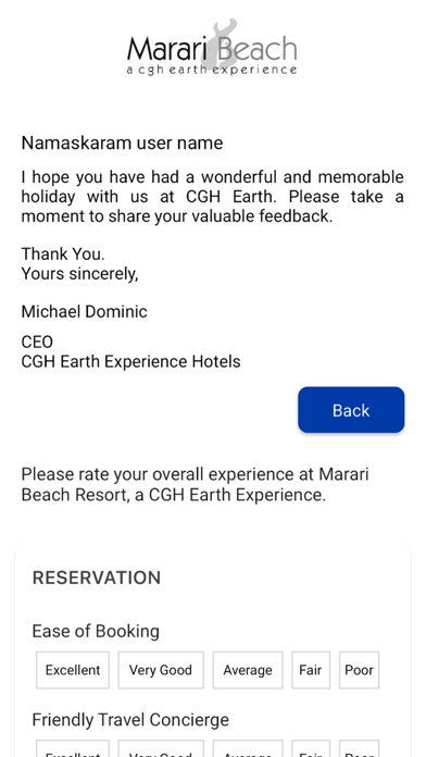 Guest Survey App for CGH Hotel Screenshot