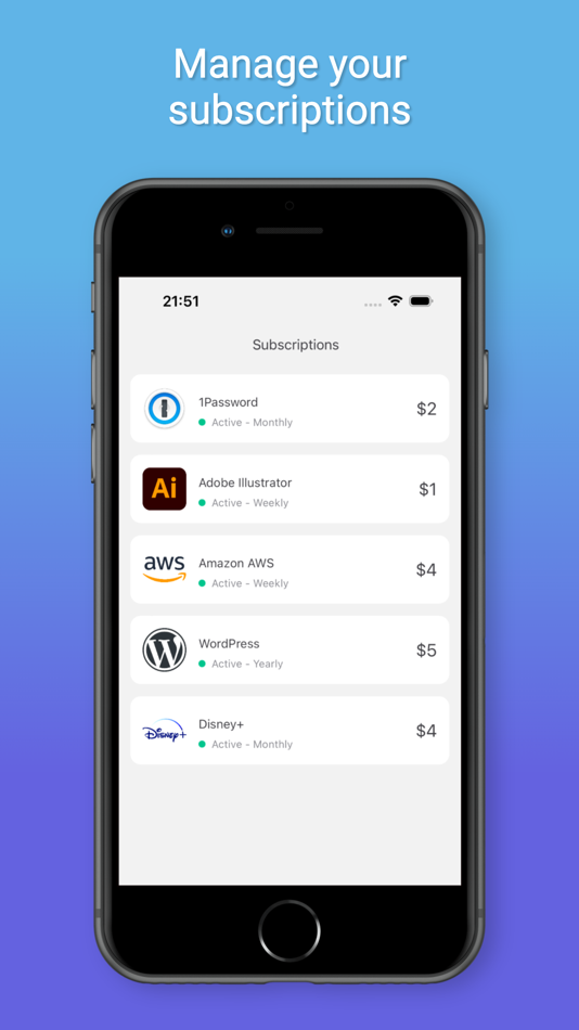 #5. Lavia - Subscriptions Tracker (iOS) Podle: Mustafa KUCUK