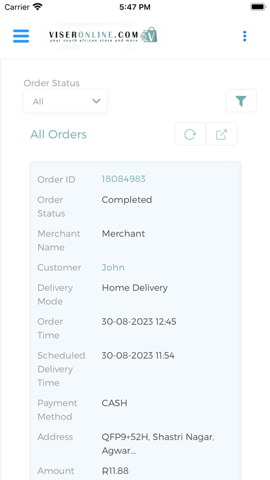 Viseronline Merchant Screenshot