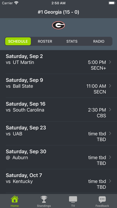 Georgia Football Schedules Screenshot
