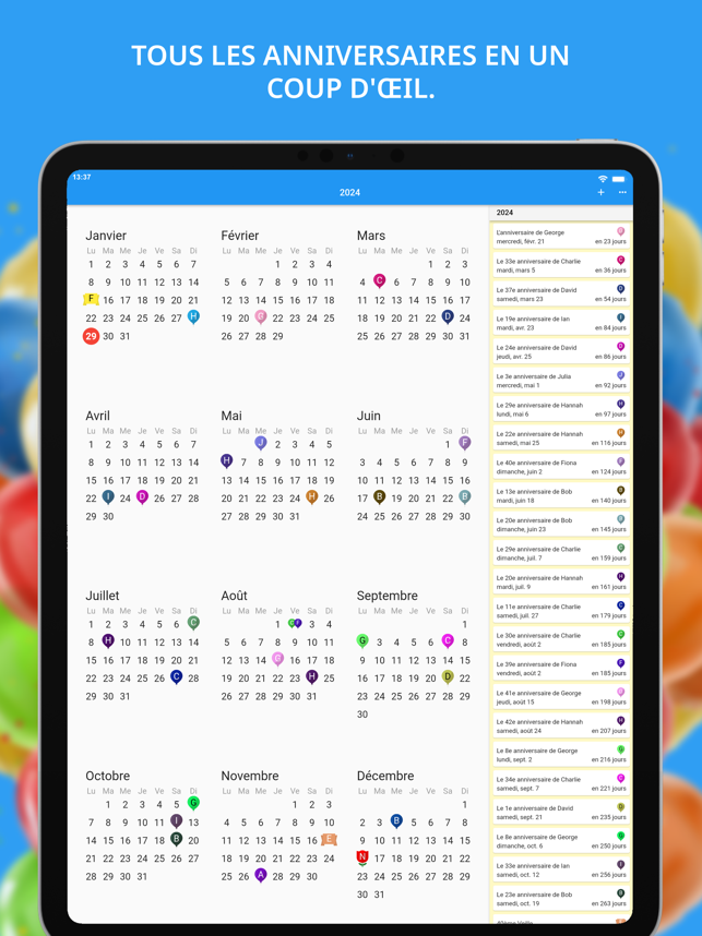 ‎Calendrier des anniversaires Capture d'écran