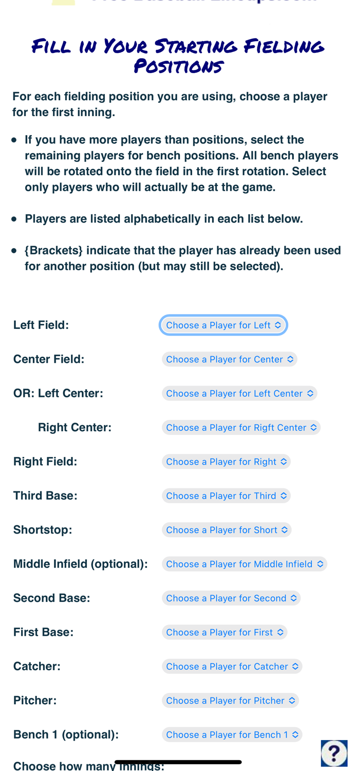 Baseball Fielding Rotation App