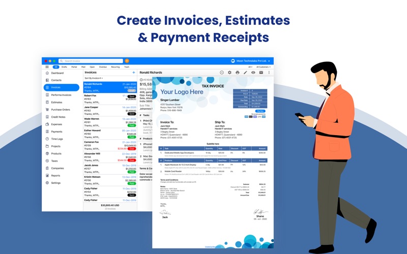 moon invoice - easy bill maker iphone screenshot 1