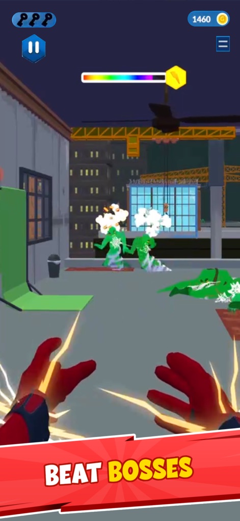 Web Master 3d! - Experience intense combat as the hero engages multiple green enemies with charged-up hands, showcasing powerful web abilities in a gritty industrial setting.