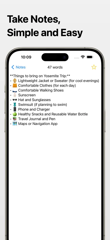 Bullet point text with emoji and text about a trip