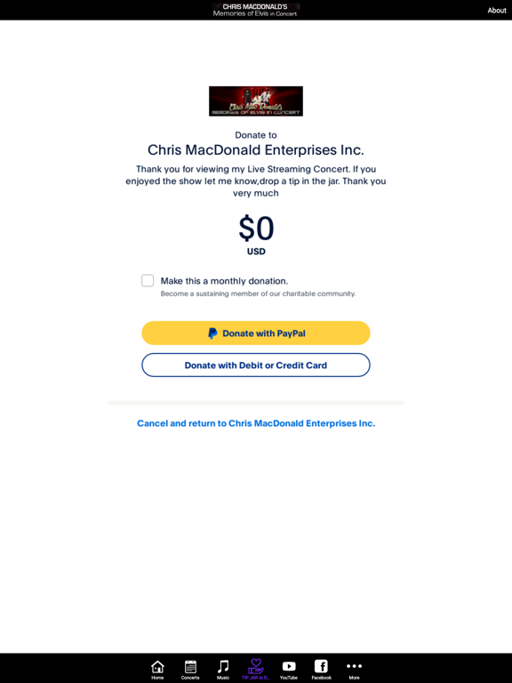 Chris MacDonald Elvis Concert iPad screenshot 4 - Entertainment app