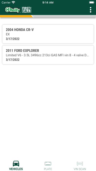 O’Reilly First Call VIN Scan Screenshot