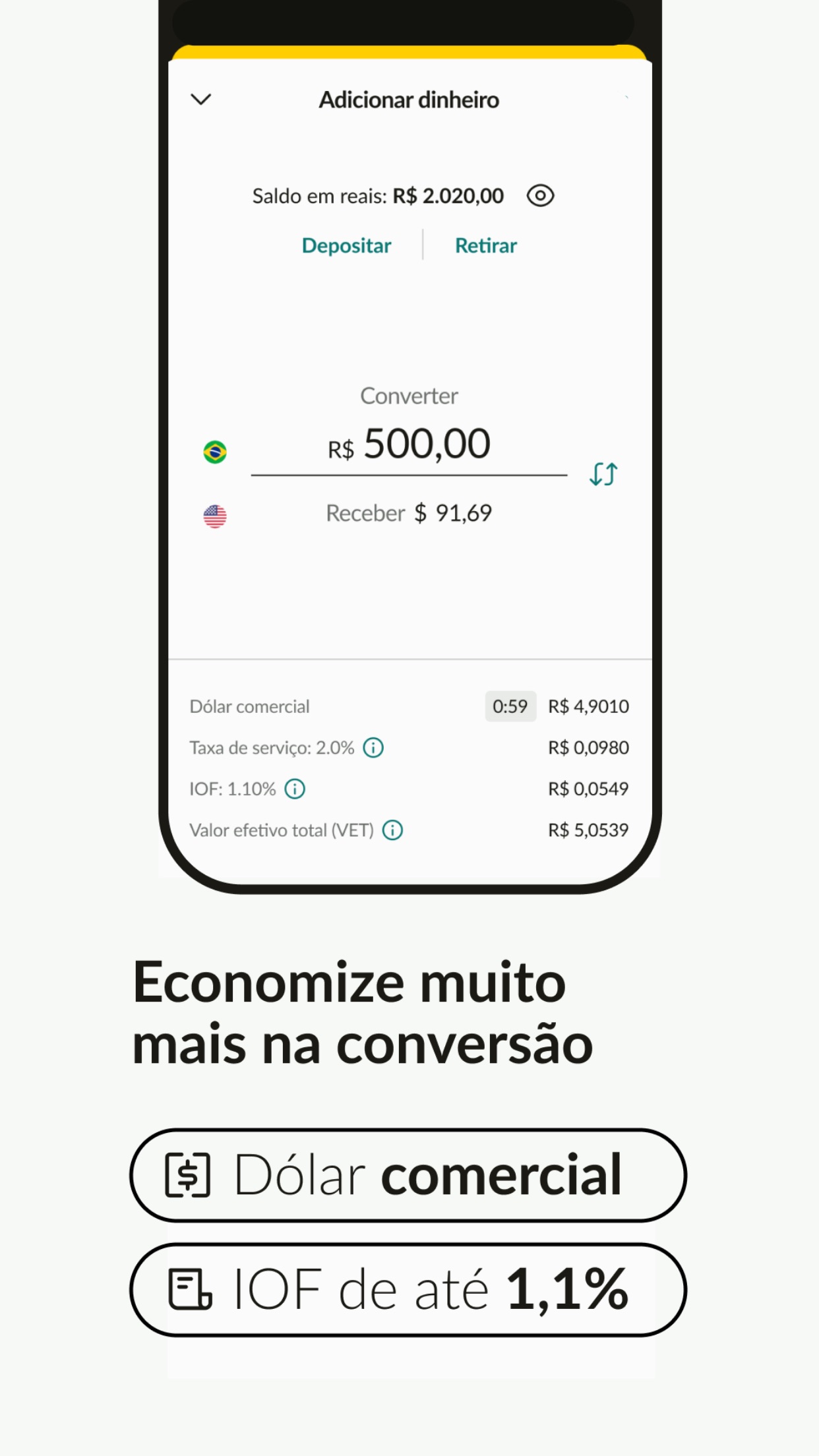 Screenshot do app Nomad: Conta digital em dólar