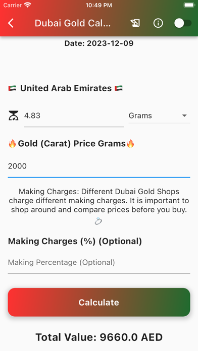 Dubai Gold Calculator Screenshot