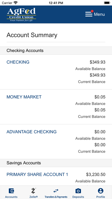 AgFed Credit Union Screenshot