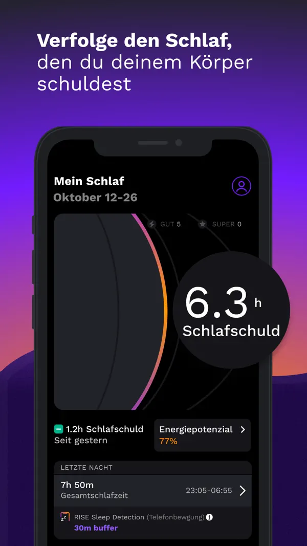 Schlaf analyse mit RISE iPhone App Screenshot 2 – Gesundheit & Fitness