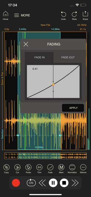 Schermata dell'editor audio Wavebox