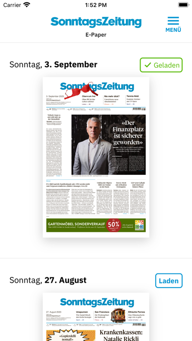 SonntagsZeitung E-Paper Screenshot