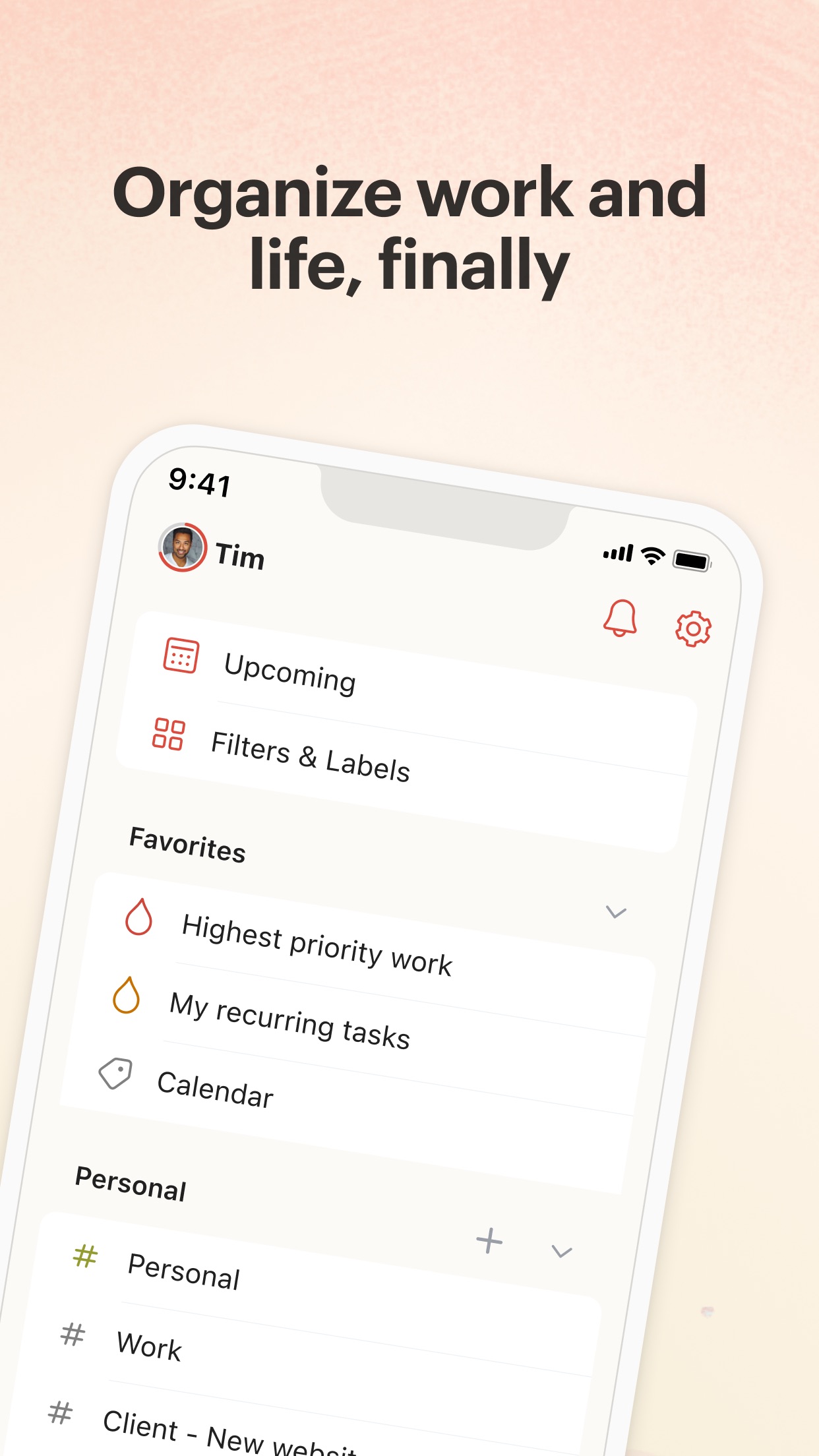 Screenshot do app Todoist: planner e to-do list