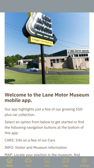 Lane Motor Museum Mobile App Screenshot