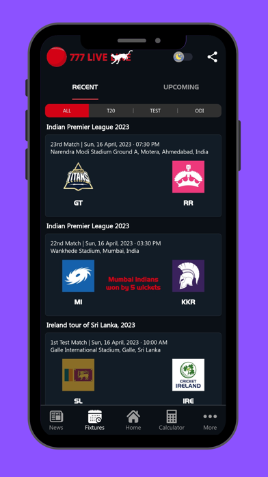 777 Cricket Live Line Screenshot