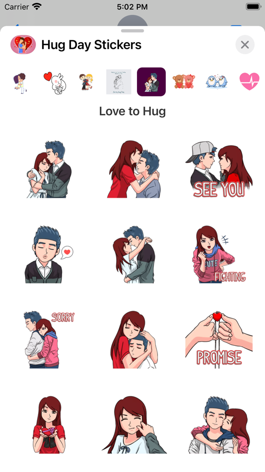 #3. Animated Hug Day Stickers (iOS) Podle: Akshar Jain