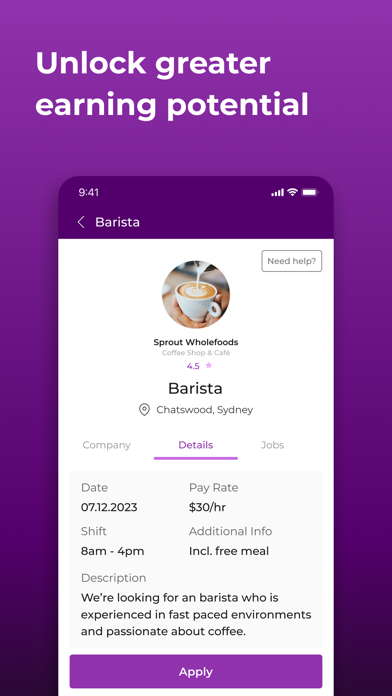 Hospitality Jobs App: Baristar Screenshot