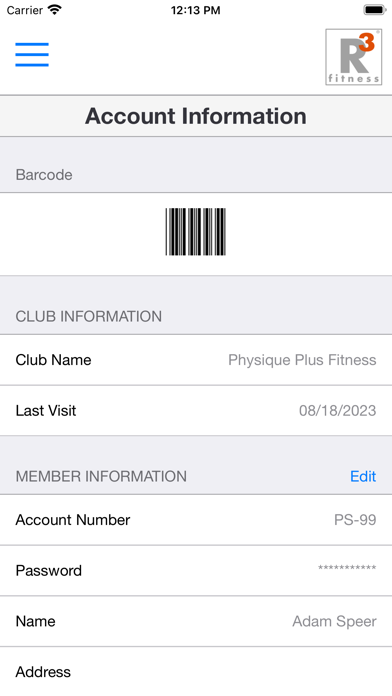 R3 Fitness Member Portal Screenshot