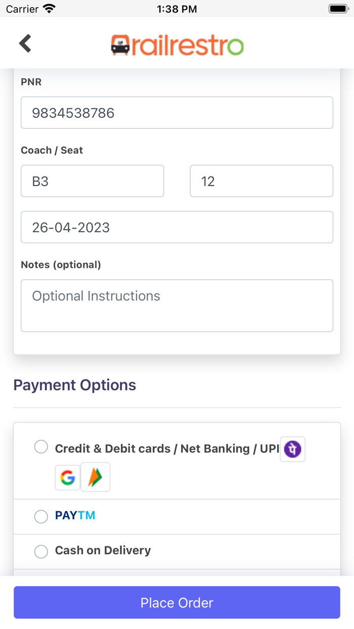 RailRestro - Food in Train