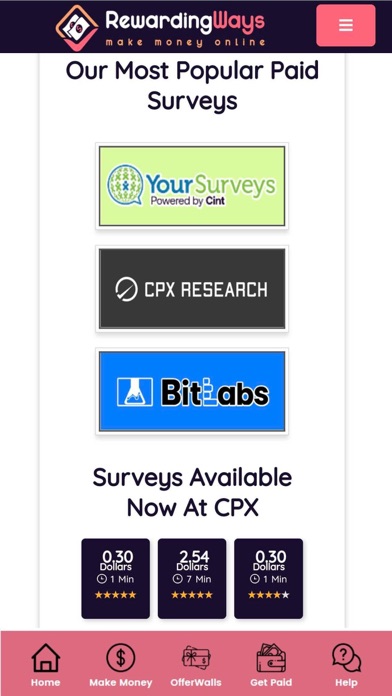 RewardingWays Paid Surveys Screenshot