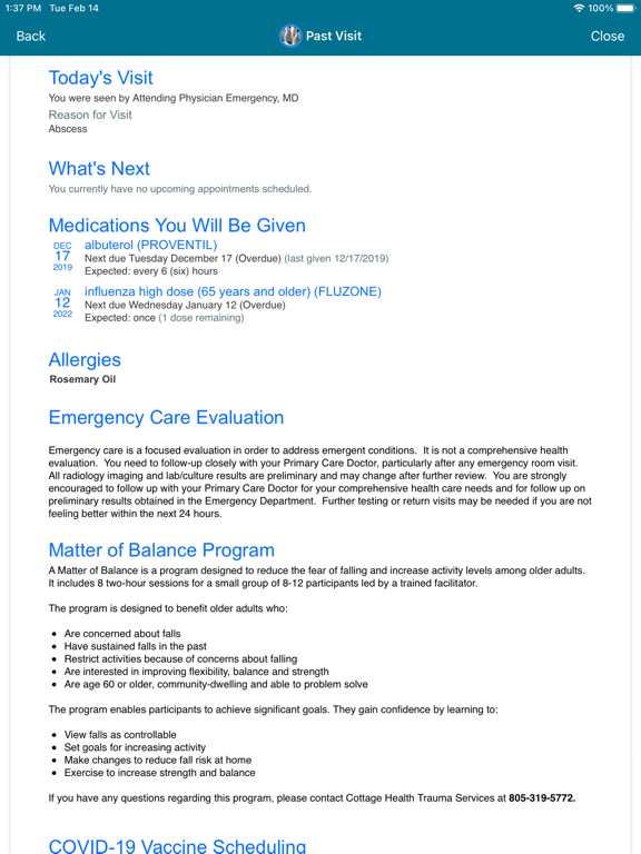 Cottage Health MyChart iPad screenshot 6 - Medical app