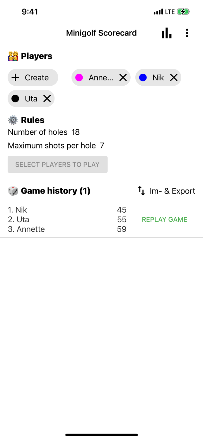 Mini Golf Scoring Card