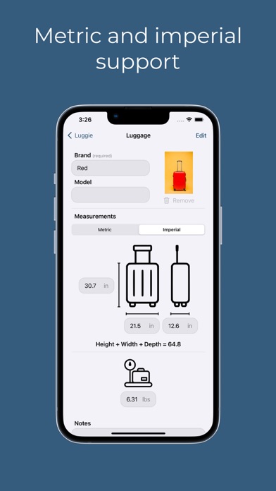 Screenshot #3 pour Luggie: Luggage size tracker