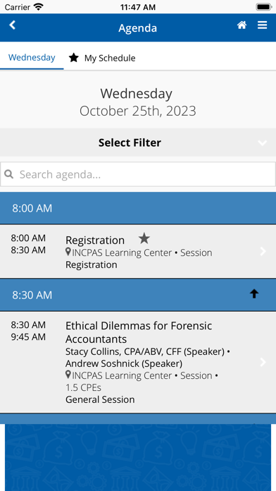 Indiana CPA Society Events Screenshot