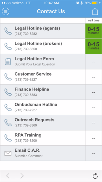 Legal Hotline Screenshot
