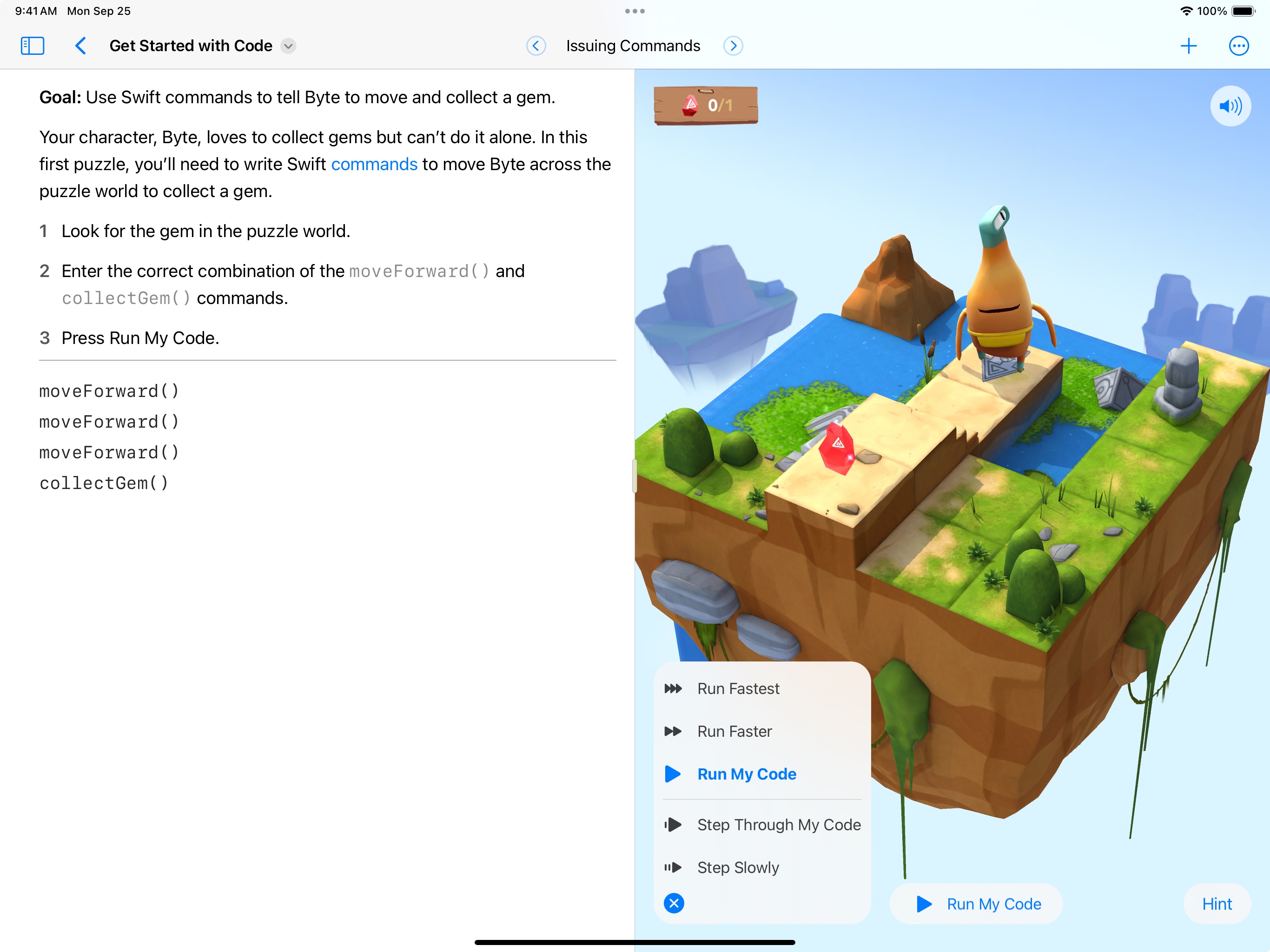 Screenshot do app Swift Playgrounds