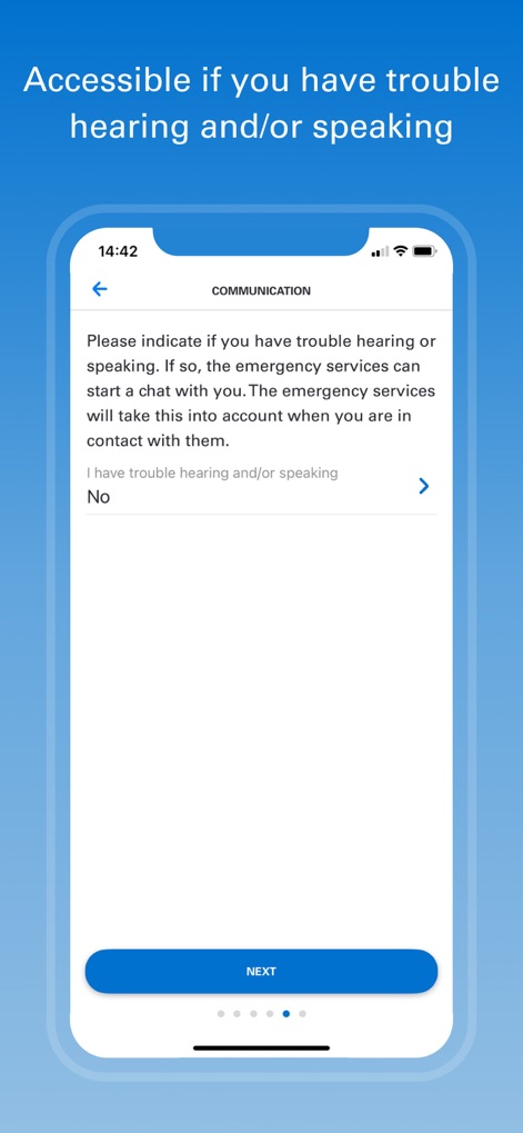 112NL - The app ensures inclusive support by allowing users to specify communication difficulties, enabling the system to adapt with tailored interactions and a clear accessibility preference setting.