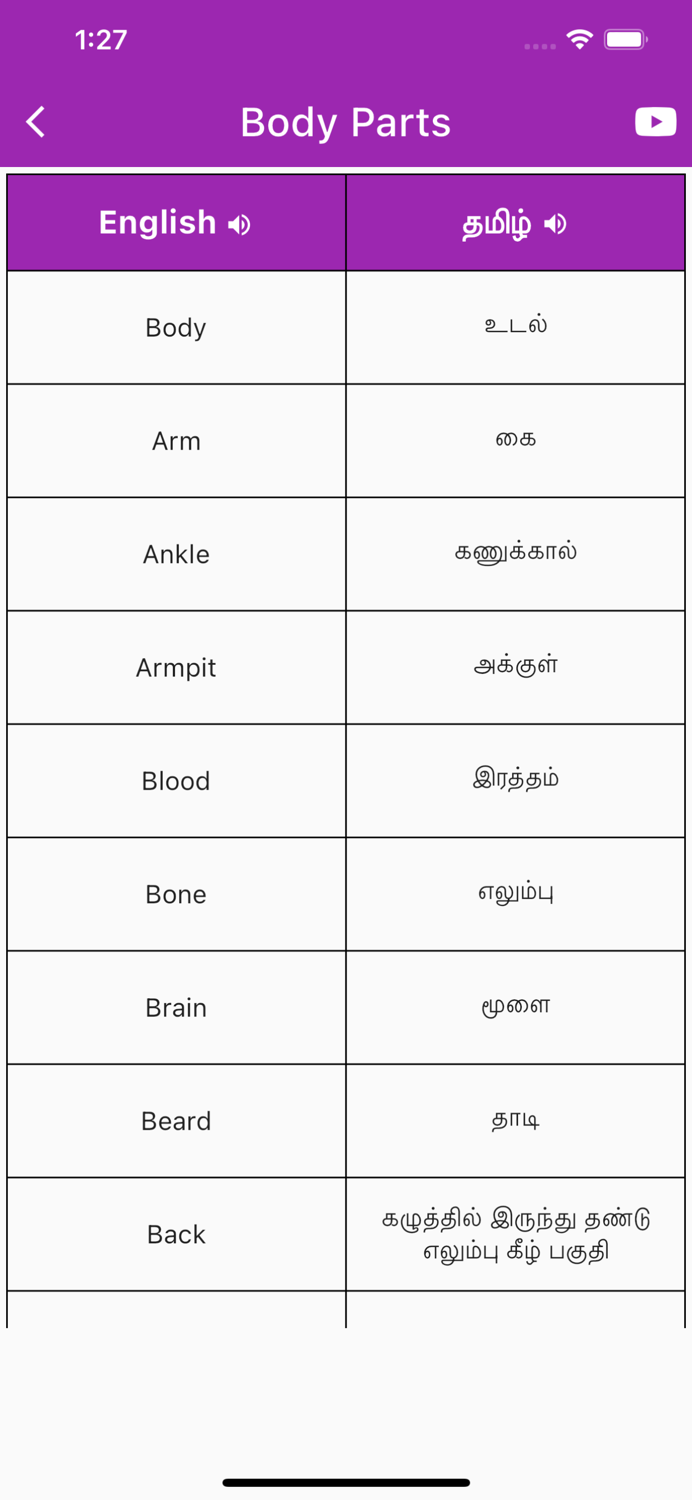 Daily Words English to Tamil