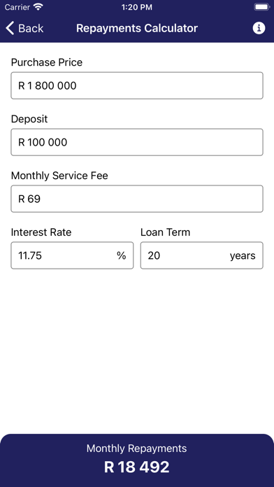 ZA Home Loan Calculator Screenshot