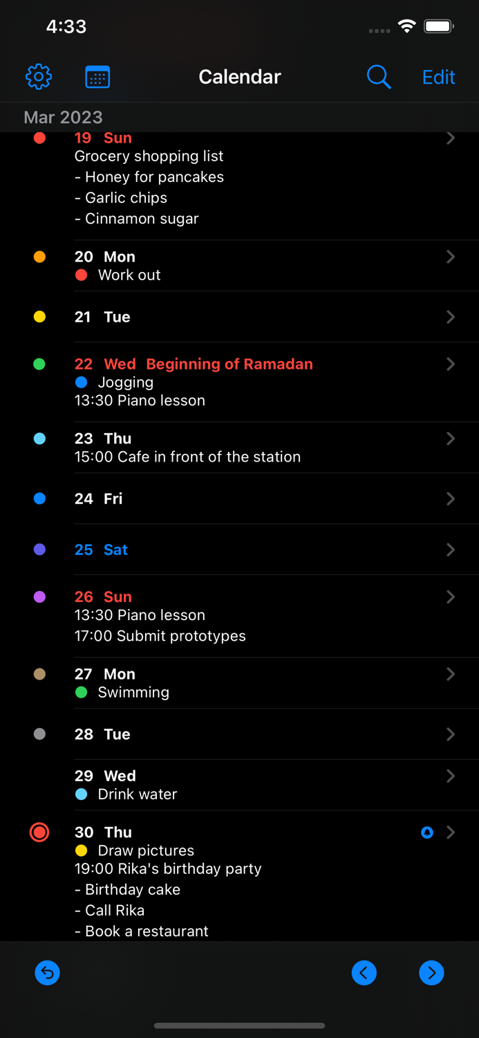 Vertical Calendar - Schedule