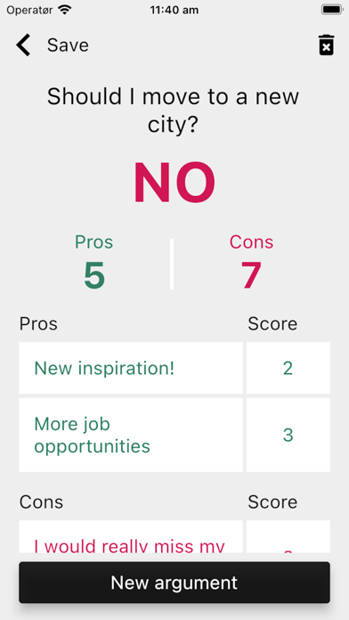 Pros & cons lists Screenshot