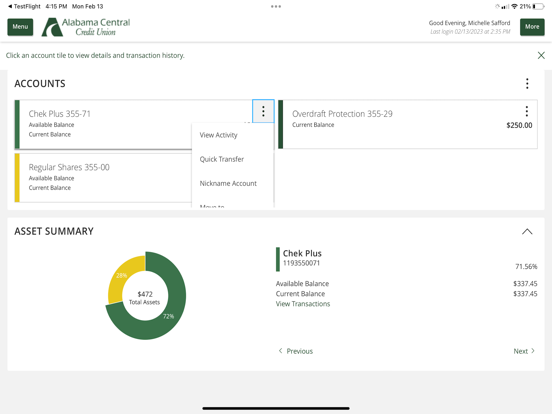 Alabama Central Credit Union iPad screenshot 2 - Finance app
