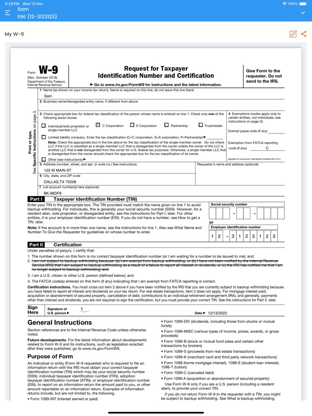 TaxBandits Fillable W-9 Form on the App Store for Free Printable I 9 Form