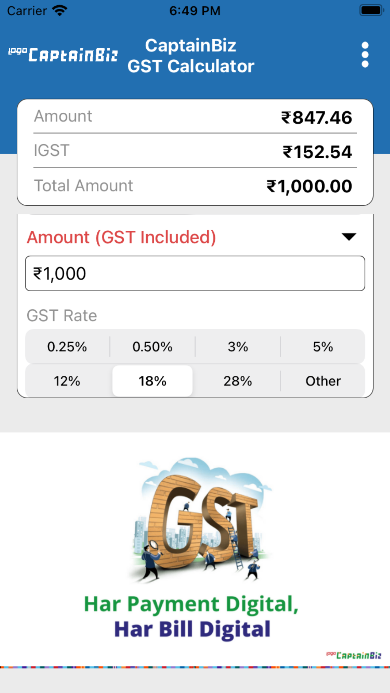 CaptainBiz GST Calculator